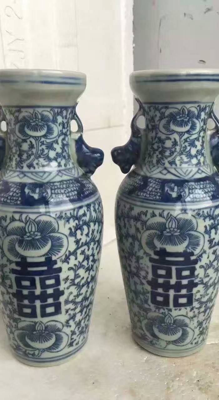 一对青花喜字瓶_一对青花喜字瓶价格_一对青