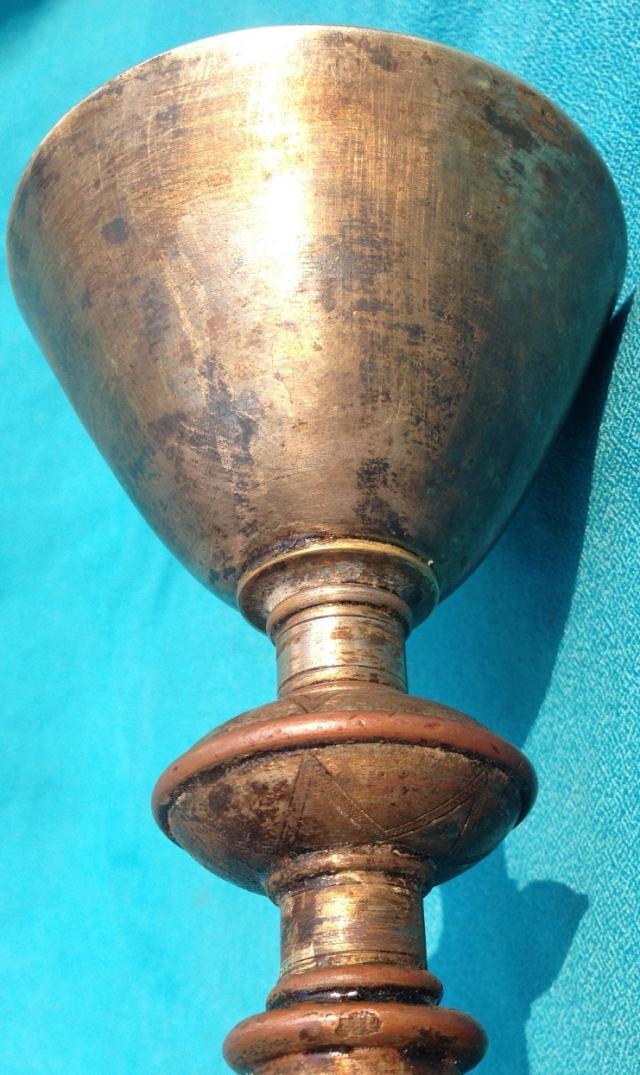 清代银高脚杯上边是银下边是铜佛教用品_清代