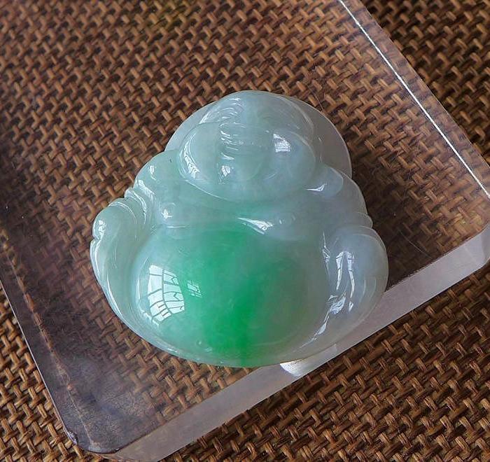 冰檽种水润细腻起光飘阳绿佛公吊坠挂件930_