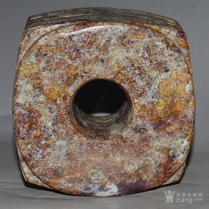 和田玉红沁良渚文化玉器四方玉琮