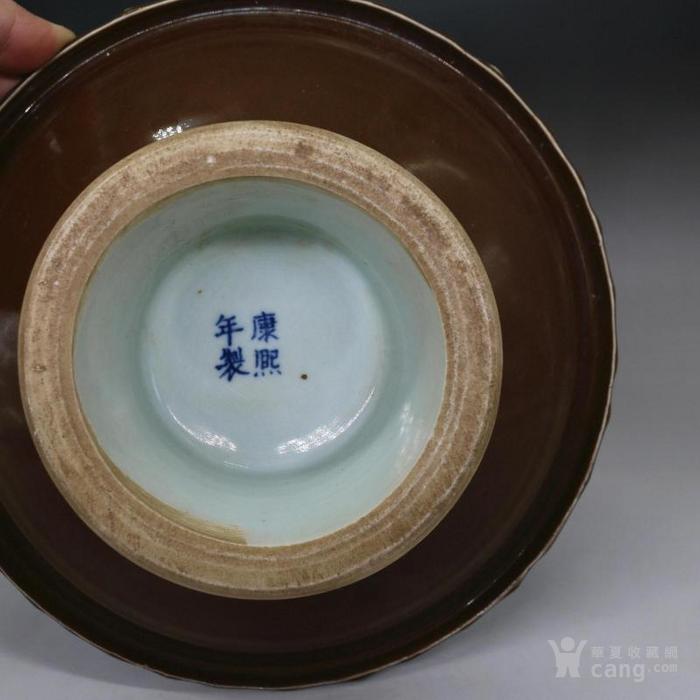 清康熙青花罗汉人物紫金釉高足果盘