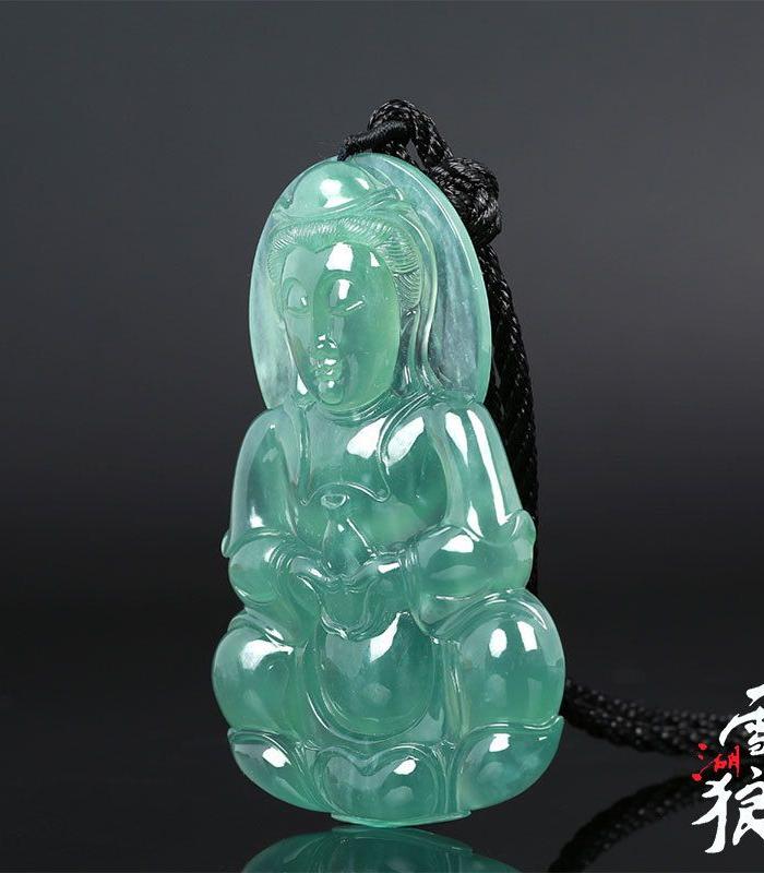 高冰种满色翡翠观音挂件 遇难成祥有求必应_高