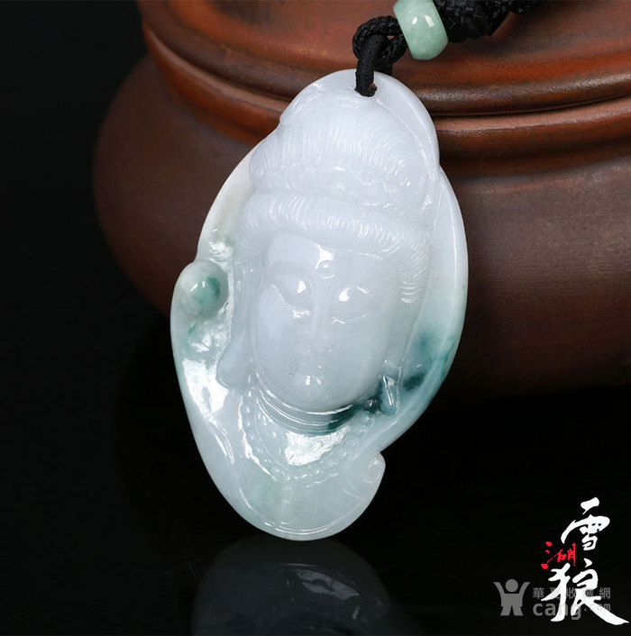 糯种紫罗兰飘蓝花翡翠观音头像挂件 大慈大悲保佑平安