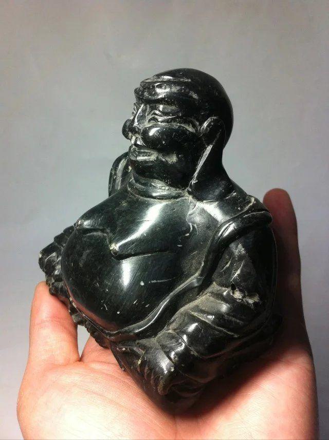 精美洞口墨晶石雕弥勒佛摆件_精美洞口墨晶石