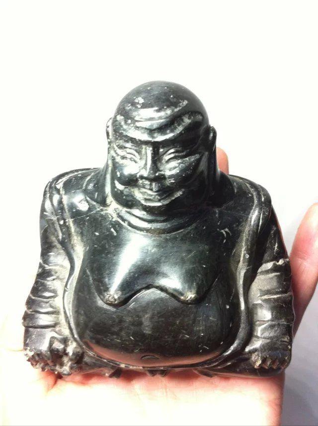 精美洞口墨晶石雕弥勒佛摆件_精美洞口墨晶石