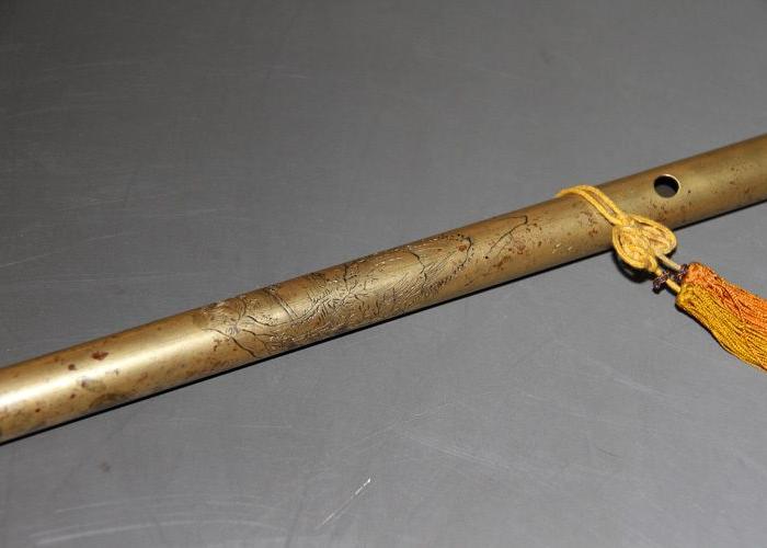 老铜器浅刻山水人物纹老铜箫 老乐器箫_老铜器