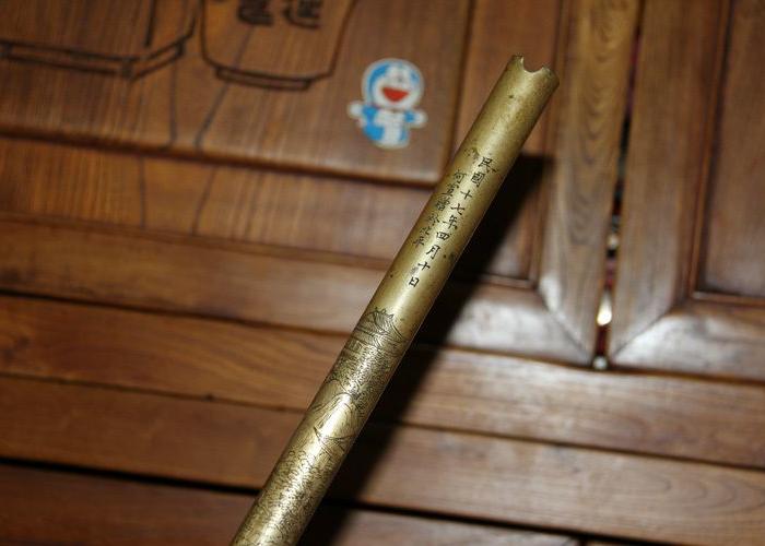 老铜器浅刻山水人物纹老铜箫 老乐器箫_老铜器