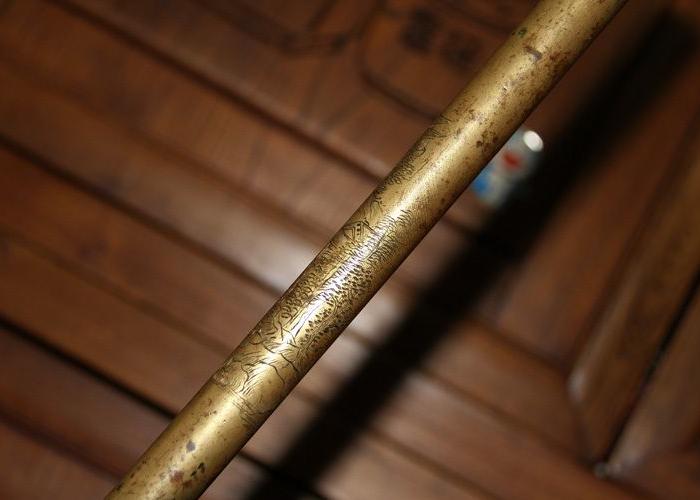 老铜器浅刻山水人物纹老铜箫 老乐器箫_老铜器