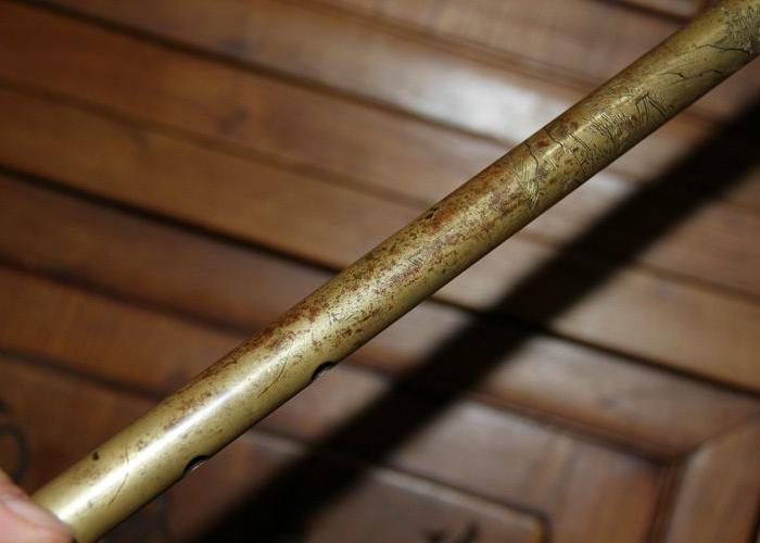 老铜器浅刻山水人物纹老铜箫 老乐器箫_老铜器