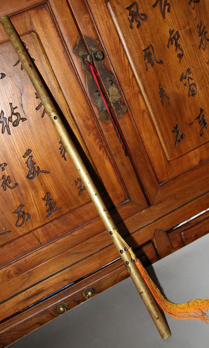 老铜器浅刻山水人物纹老铜箫 老乐器箫_老铜器