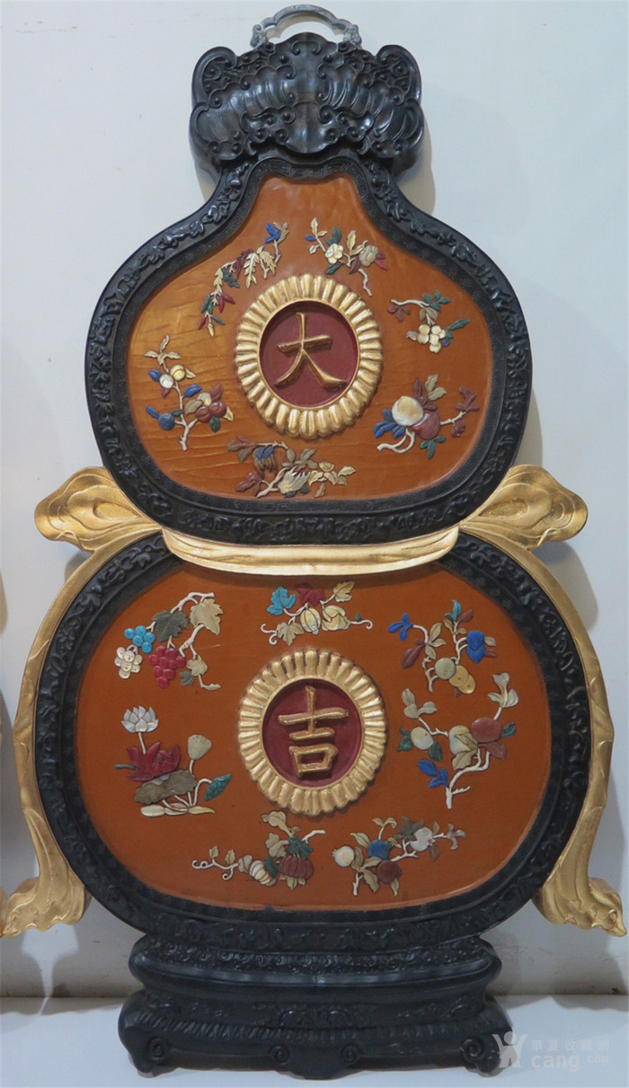 漆器百宝镶嵌大吉挂瓶一对