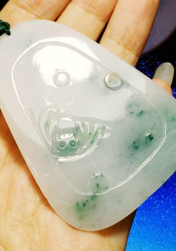 家兰花珍品!天然A货翡翠老坑种完美飘花神龙戏