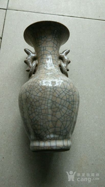 哥窑瓷花瓶 花瓶 哥窑开片花瓶 双耳吊环瓷花瓶摆件