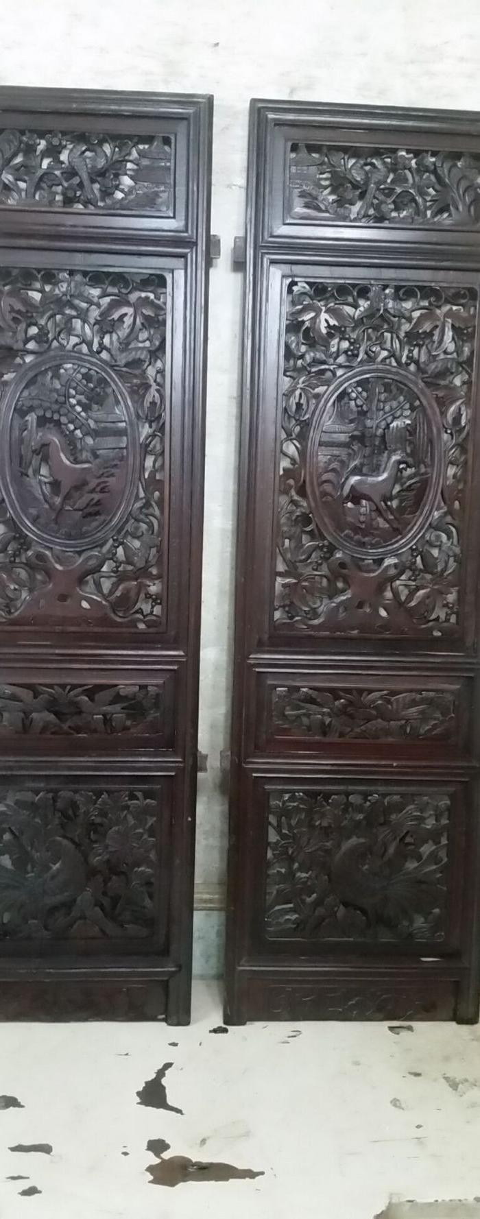 镂雕喜雀梅花松鼠葡萄蝴蝶竣马亭台金鸡秋菊屏