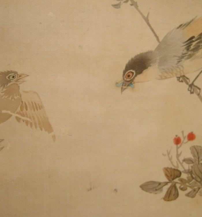 清代 江苏娄山派画家张同绢本设色花鸟小品条