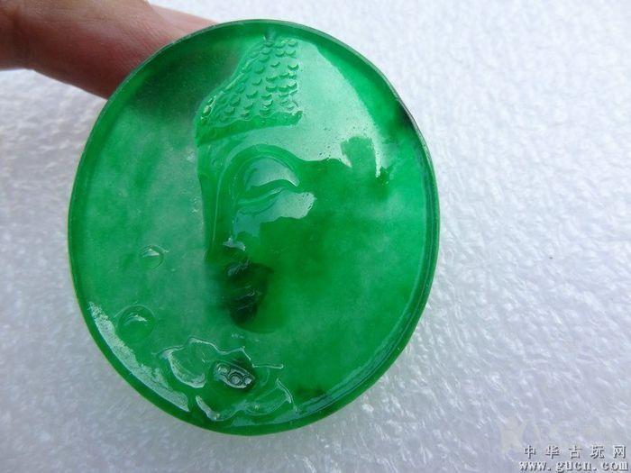 缅甸翡翠满翠高冰种观音玉佩_缅甸翡翠满翠高