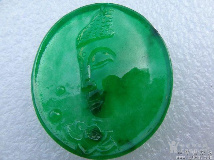 缅甸翡翠满翠高冰种观音玉佩_缅甸翡翠满翠高