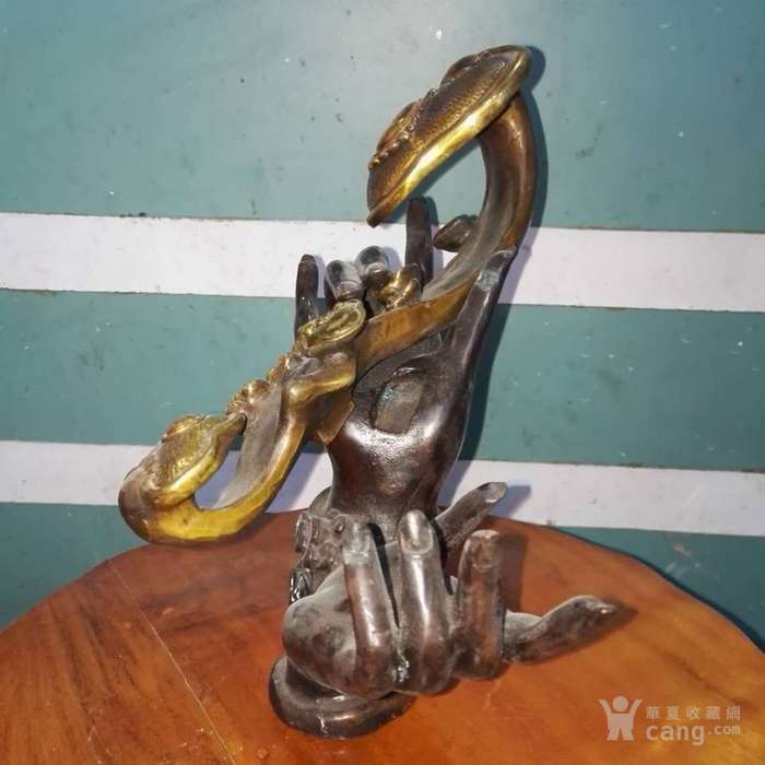 完美鎏金铜如意的两件成套老铜佛手大摆件_完