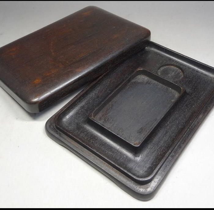 447-日本回流中国古文房具-方砚-水滴-带老红木