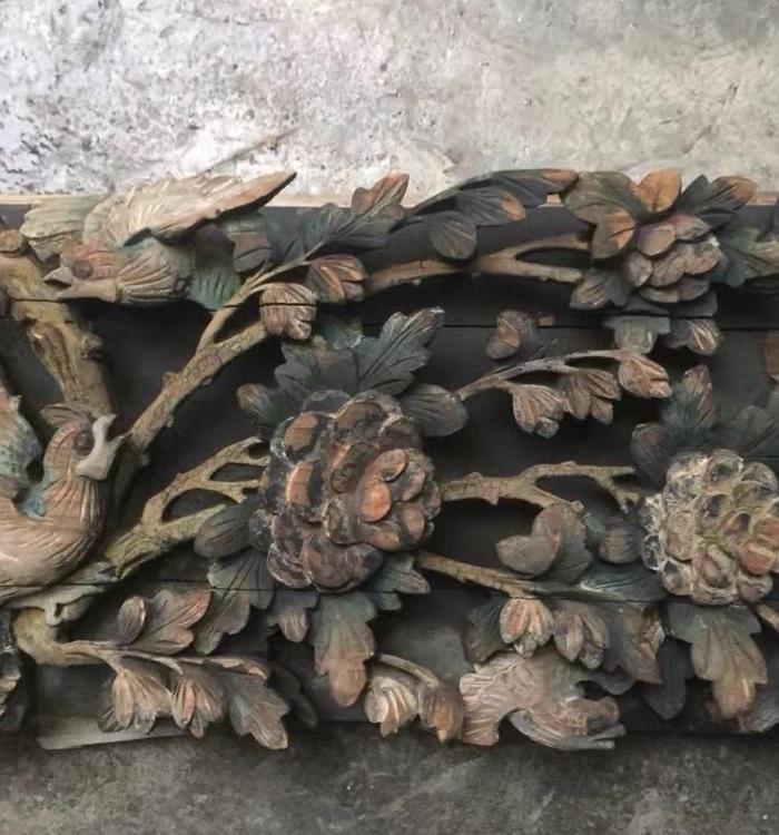 五彩立体花鸟木雕梁特价秒:980不议价_五彩立