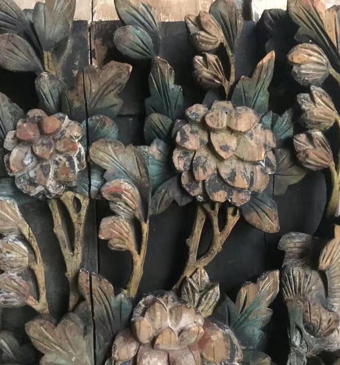 五彩立体花鸟木雕梁特价秒:980不议价_五彩立