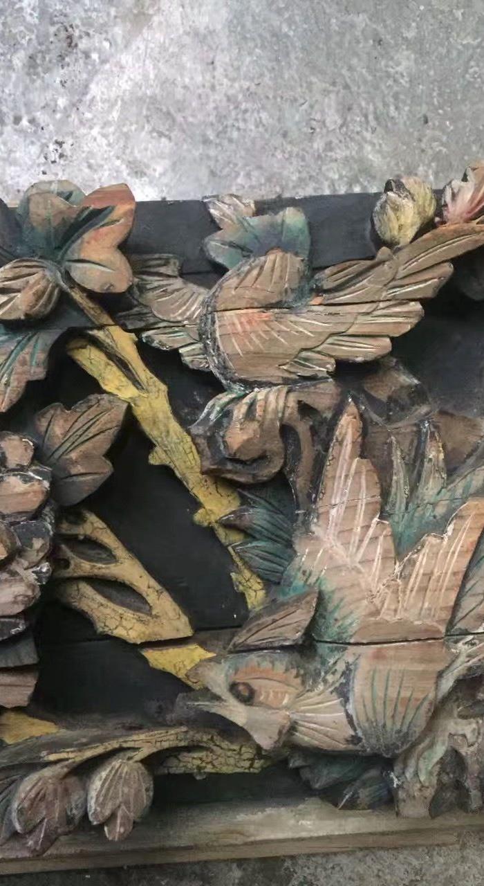 五彩立体花鸟木雕梁特价秒:980不议价_五彩立