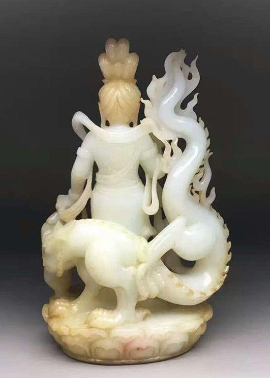 清和田玉骑龙观音摆件_清和田玉骑龙观音摆件