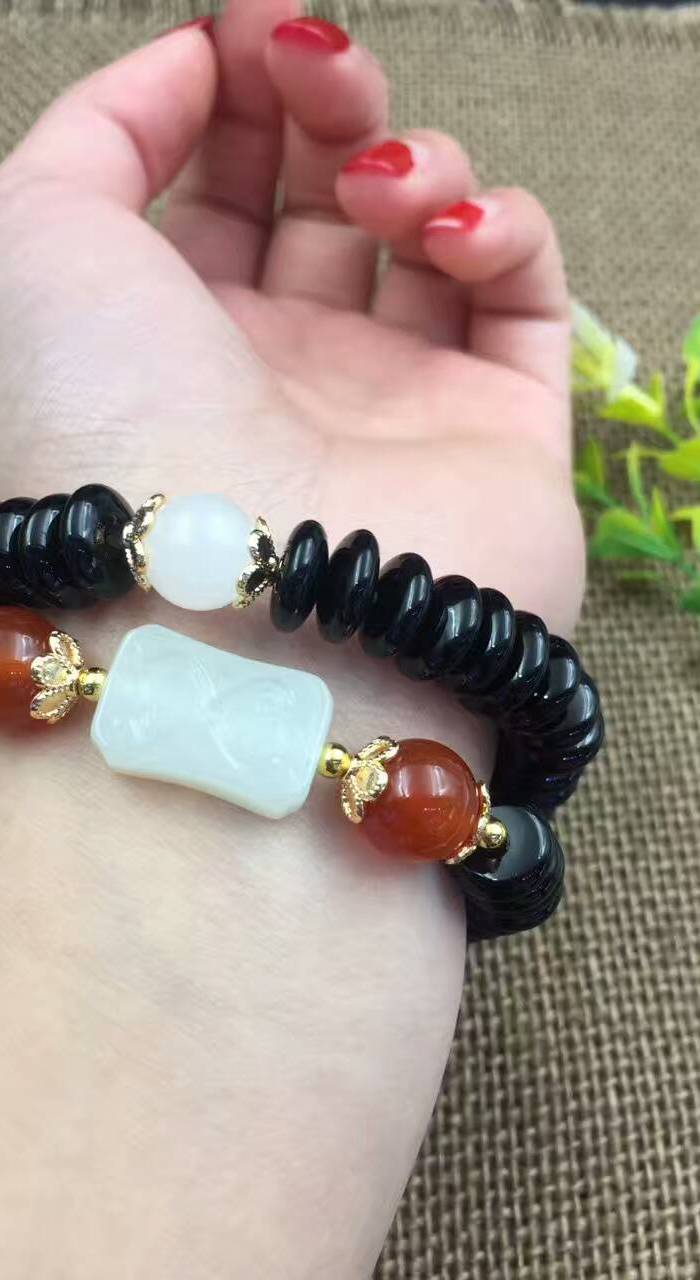 和田玉时尚多宝手链搭配 和田玉白玉珠子玛瑙