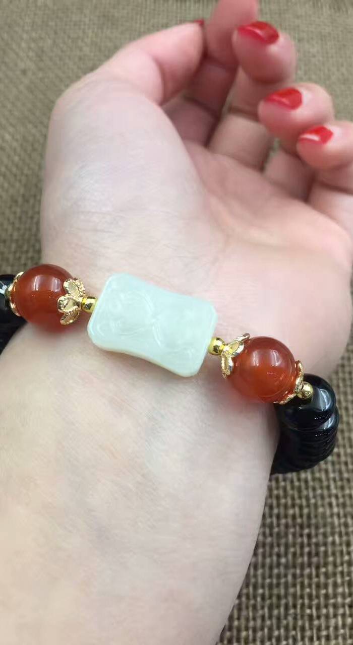 和田玉时尚多宝手链搭配 和田玉白玉珠子玛瑙