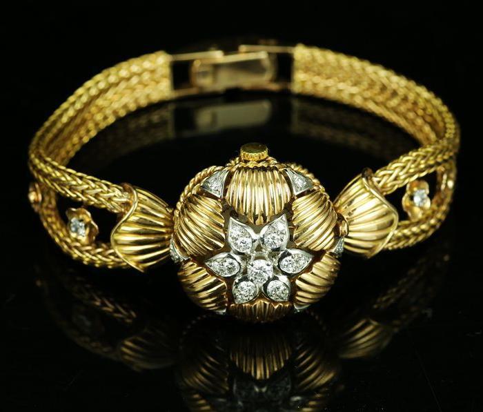 法国古董18k黄金钻石手表女士腕表机械手上弦