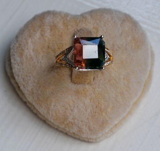 【西瓜碧玺戒指】天然西瓜碧玺镶南非钻石18