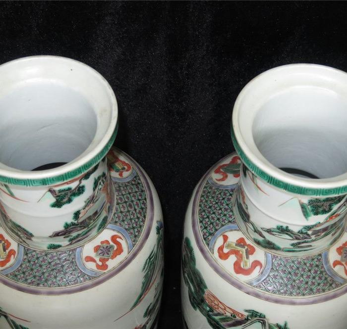 同治彩山水棒球瓶一对_同治彩山水棒球瓶一对