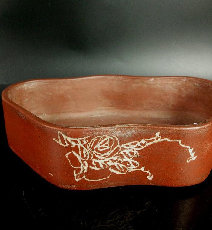 晚清 制盆大师钱子磨制蒋永西岩如刻绘紫砂水