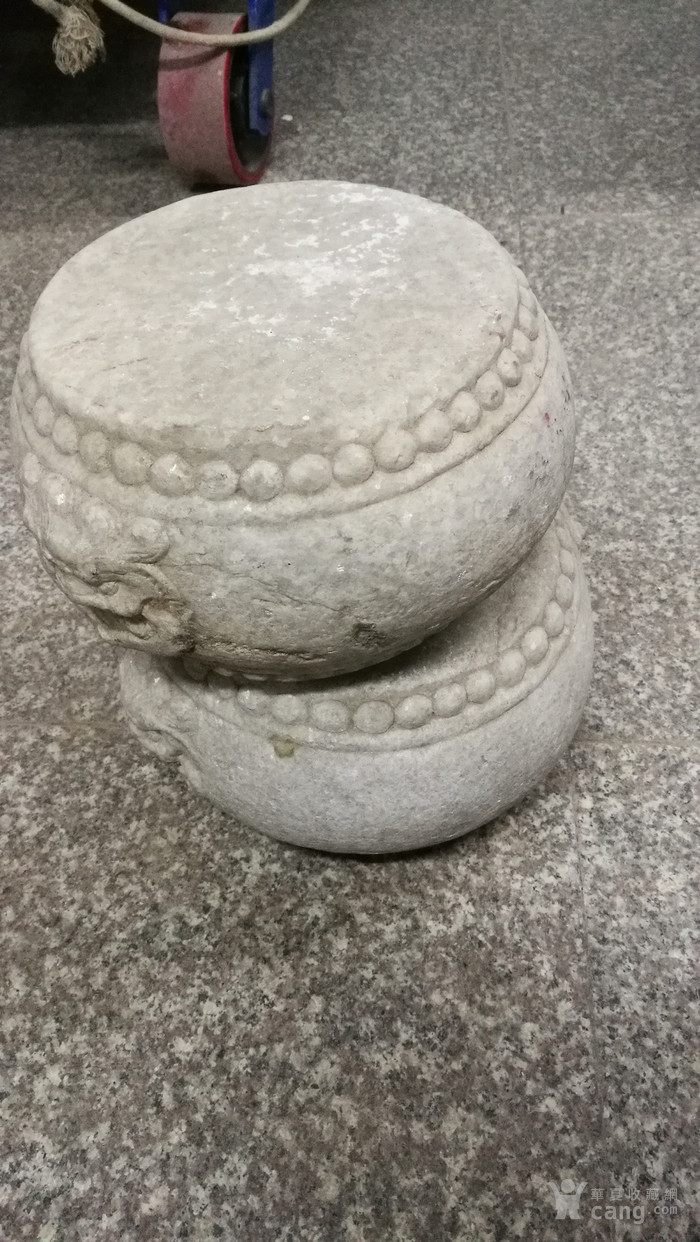 一对,汉白玉兽首小石鼓
