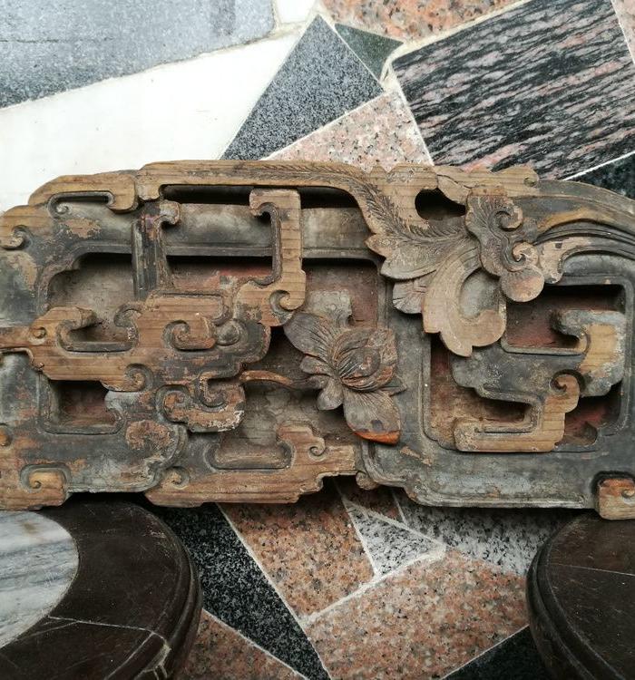 潮州木雕 草龙吐花图案雕板一对_潮州木雕 草