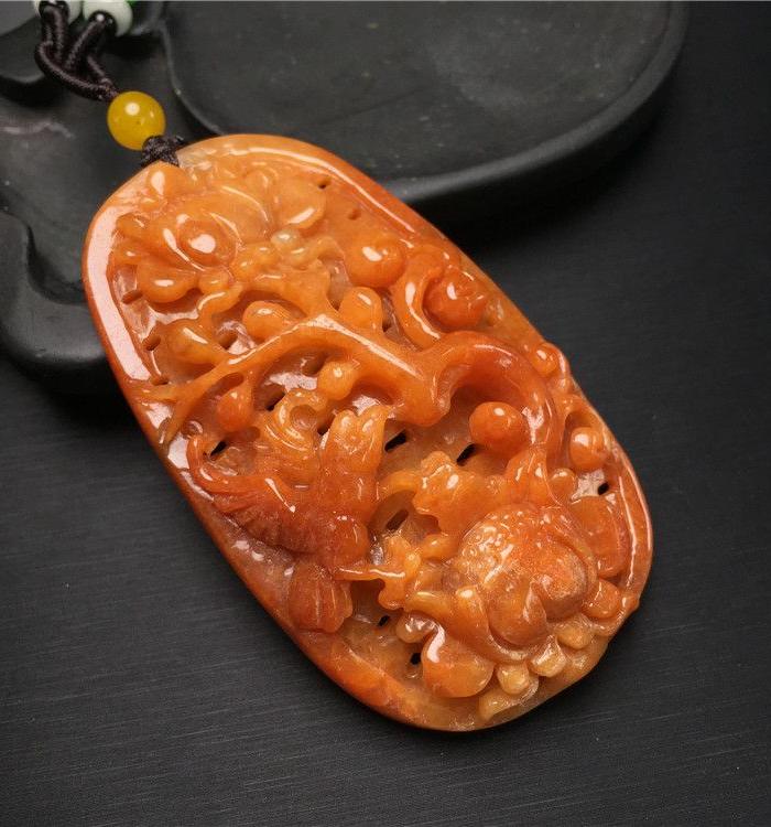 玉泉文玩T390回流老库存糯冰种天然红翡喜上