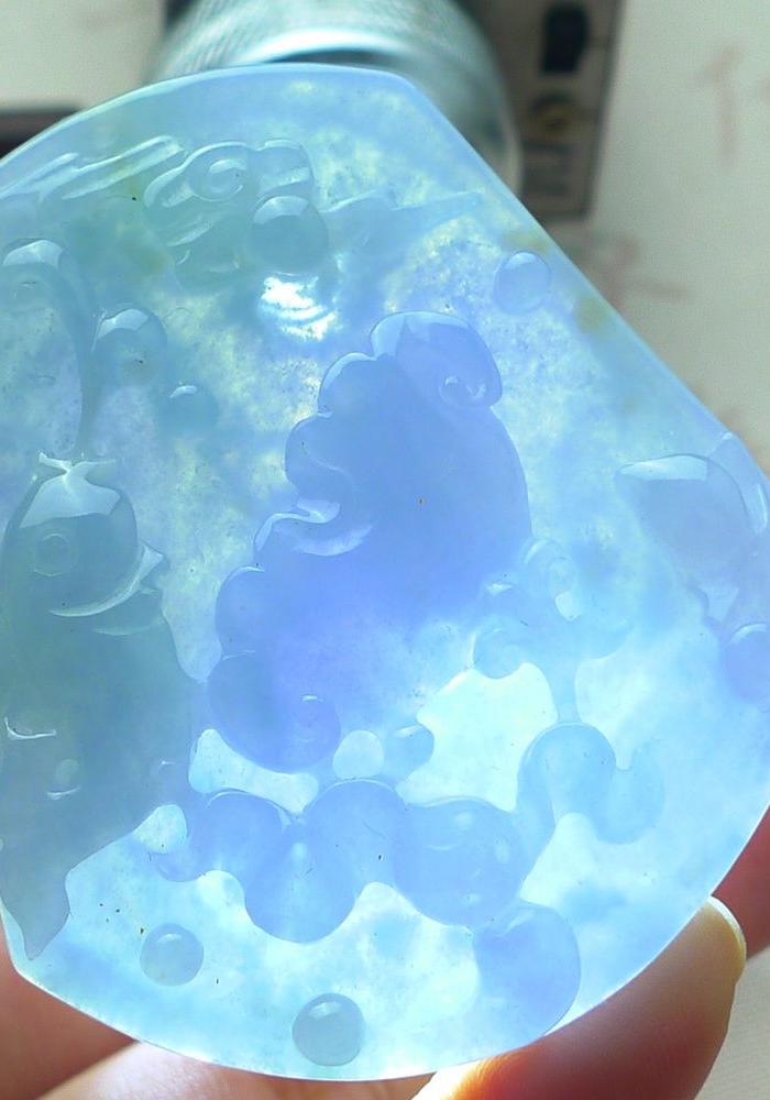 翡翠A货紫罗兰年年有余吊坠38.10g_翡翠A货紫