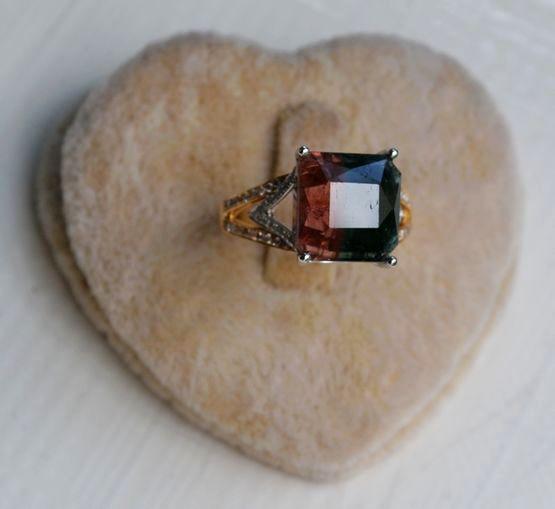 【西瓜碧玺戒指】天然西瓜碧玺镶南非钻石18