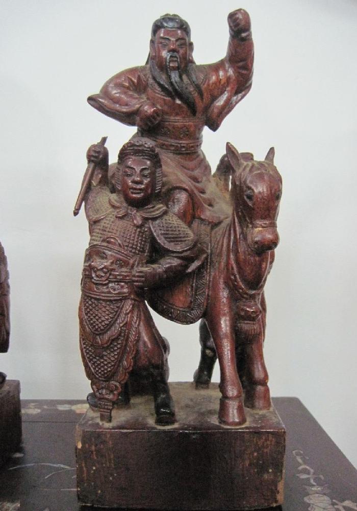 清中期老门神尉迟恭秦琼木雕像_清中期老门神