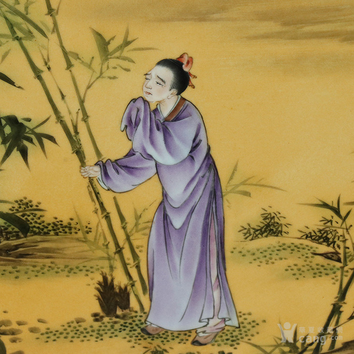 老瓷器乾隆御题诗郎世宁粉彩24孝图《哭竹生笋》故事纹瓷板画