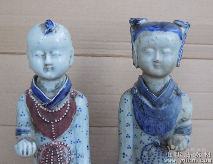 一对晚清金童玉女瓷娃娃