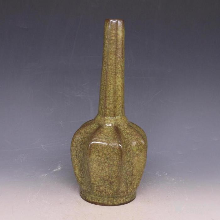 老瓷器宋官窑翡翠黄釉净水瓶 古玩古董古瓷