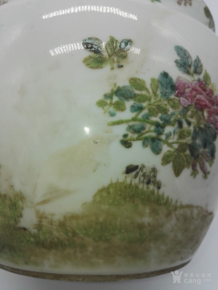 名家江子钰作浅绛彩花鸟大号粥罐底