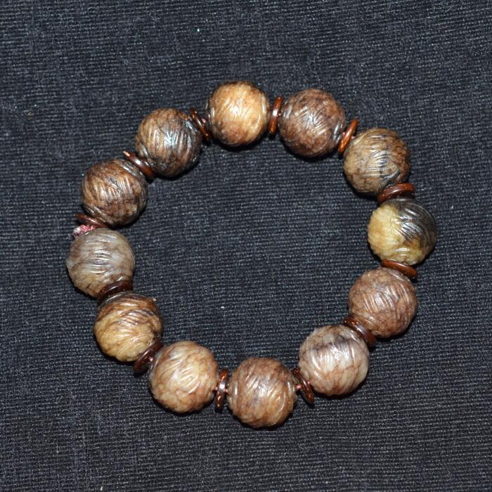 古玩古玉老珠子扭丝纹圆珠手链 佩件_古玩古玉