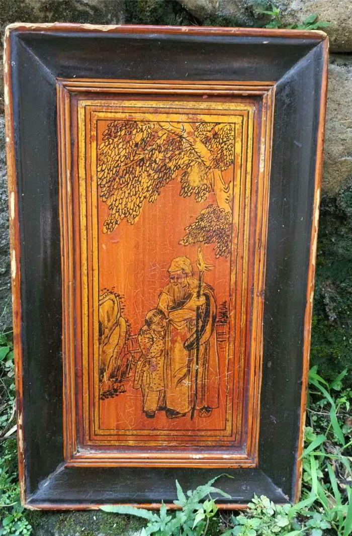 678 古玩古董木艺老物件人物画果盘茶盘茶室用