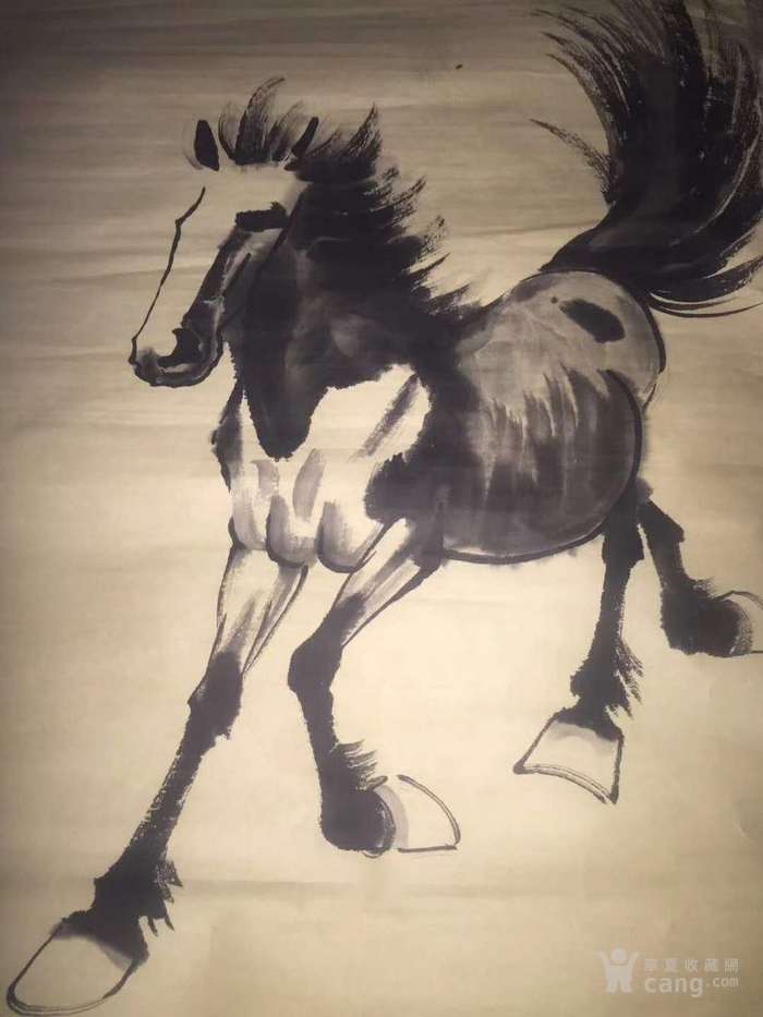 乡下收来手绘大马老画,画工精湛,墨法淋漓,保存完整