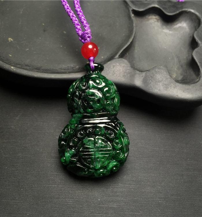 玉泉文玩w84创汇期花青种翡翠 福禄 吊坠_玉泉