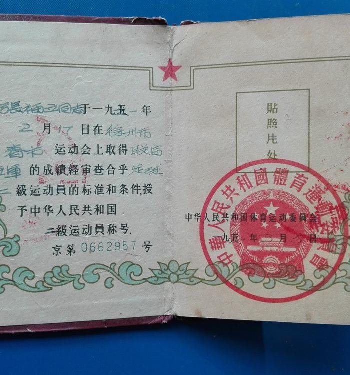 1951年解放军二级足球运动员证书_1951年解