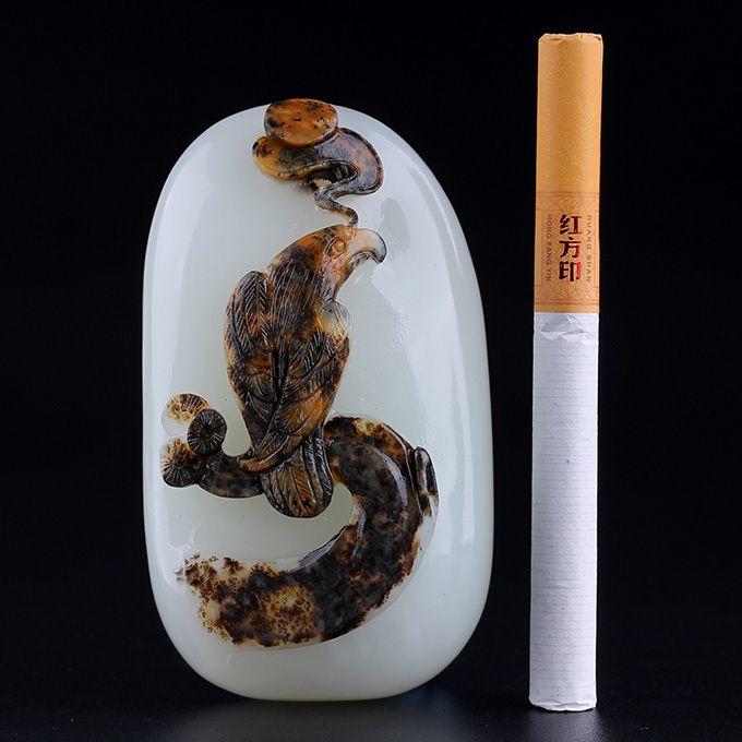 新疆和田玉白玉籽料鹰视狼顾吊坠挂件_新疆和