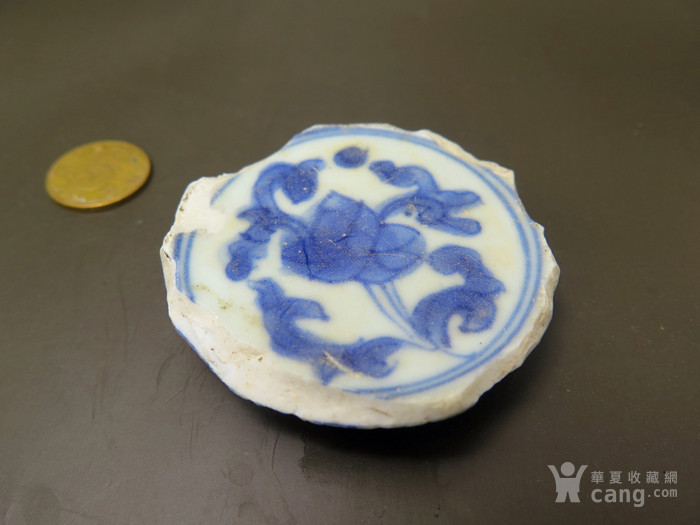 清康熙早期青花折纸牡丹纹瓷片标本大清年制款